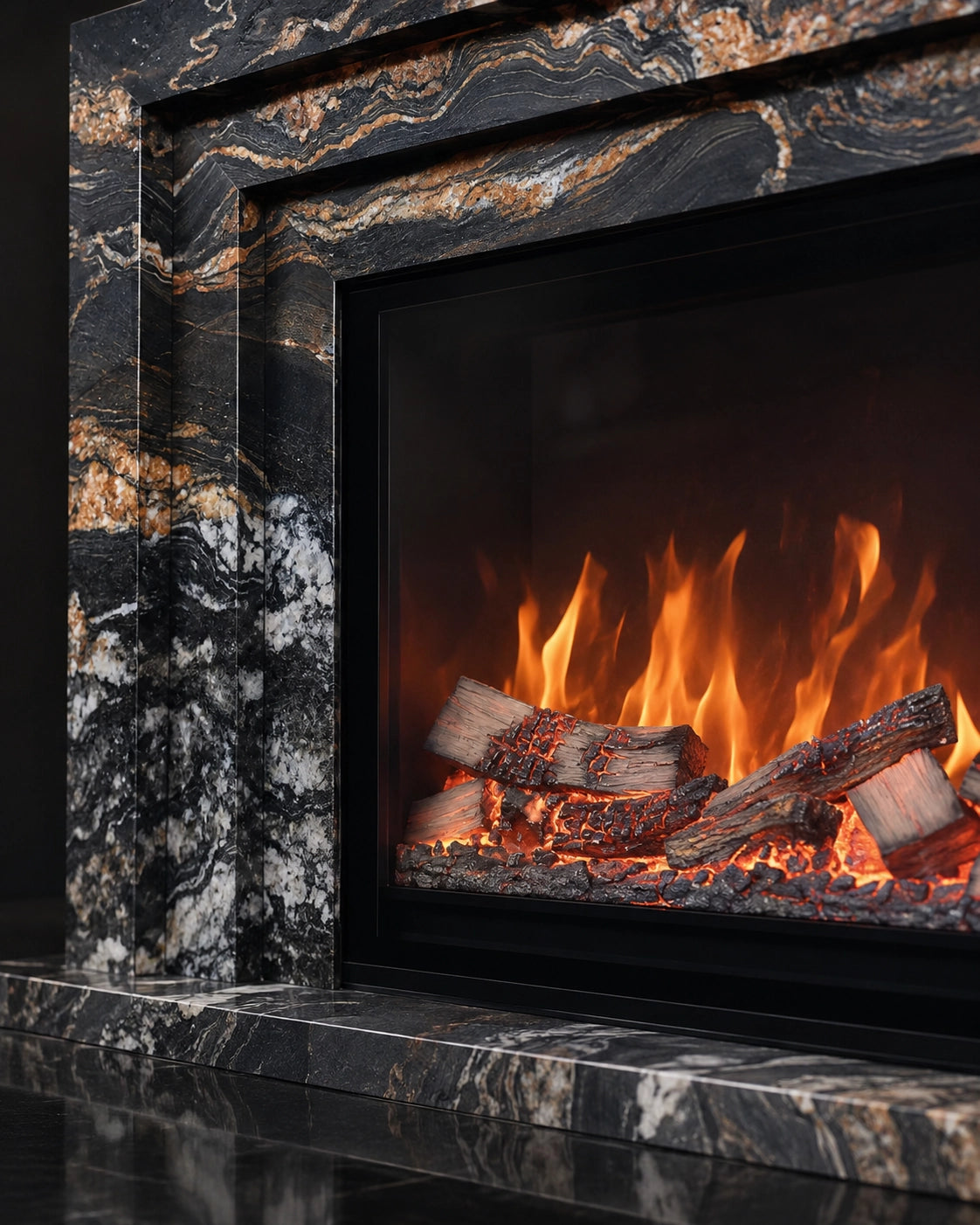 Vanlivings Aurelia Noir Cosmic Gold Stone Fireplace