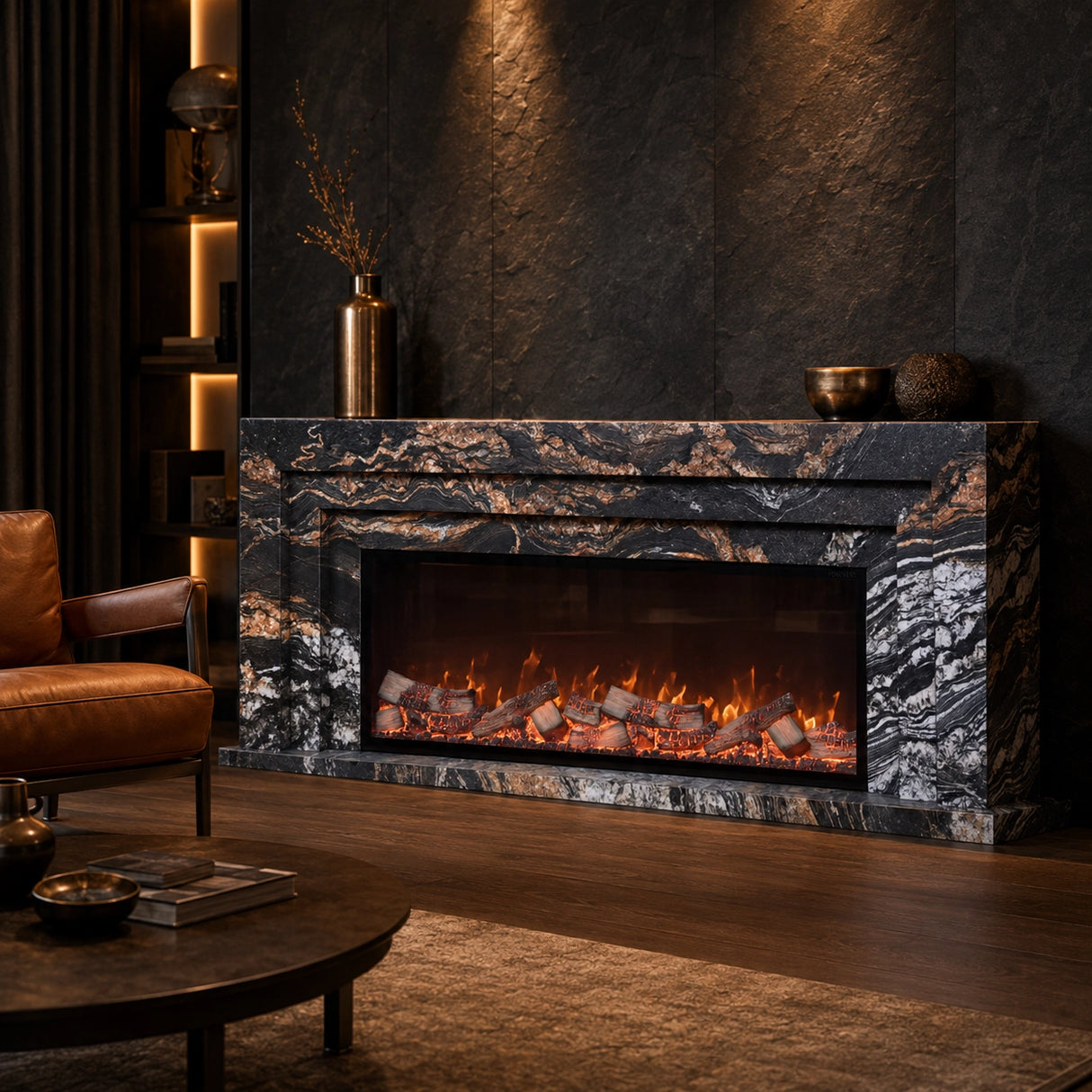 Vanlivings Aurelia Noir Cosmic Gold Stone Fireplace