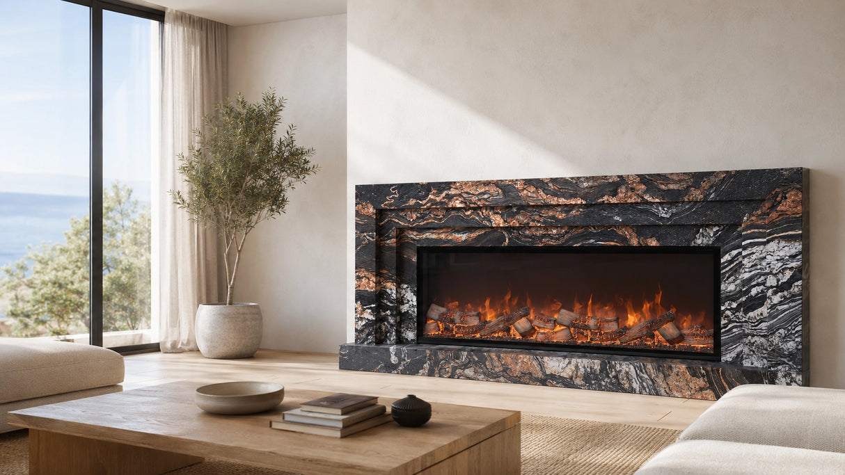 Vanlivings Aurelia Noir Cosmic Gold Stone Fireplace