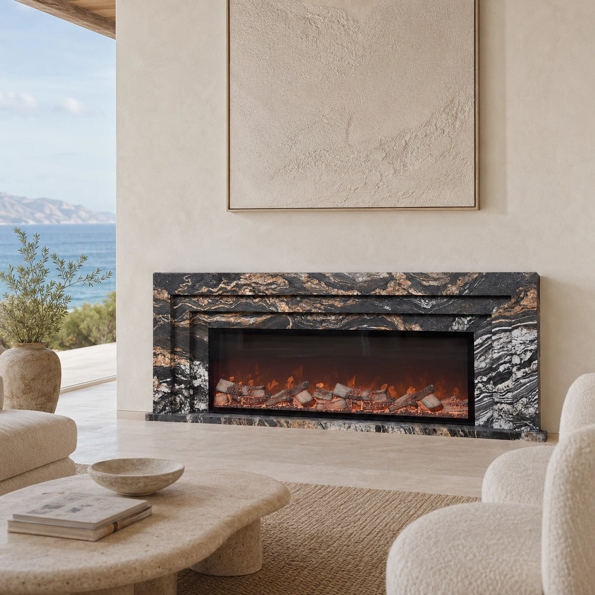 Vanlivings Aurelia Noir Cosmic Gold Stone Fireplace